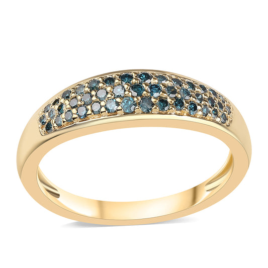 Anillo de Plata Bañada en Oro con Diamante Azul