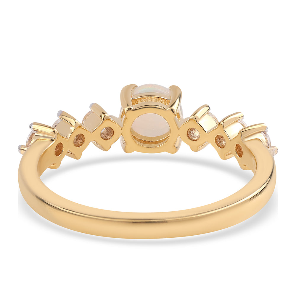 Anillo de Plata Bañada en Oro con Ópalo Etíope de Lega Dembi y Topacio Blanco