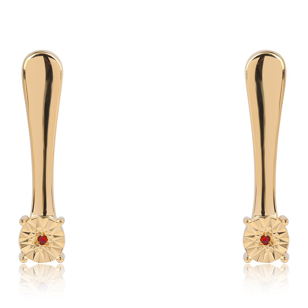 Pendientes de Plata Bañada en Oro con Diamante Rojo 1 