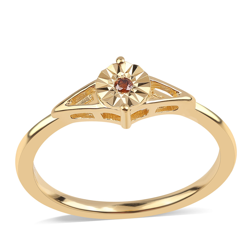 Anillo de Plata Bañada en Oro con Diamante Rojo 1 
