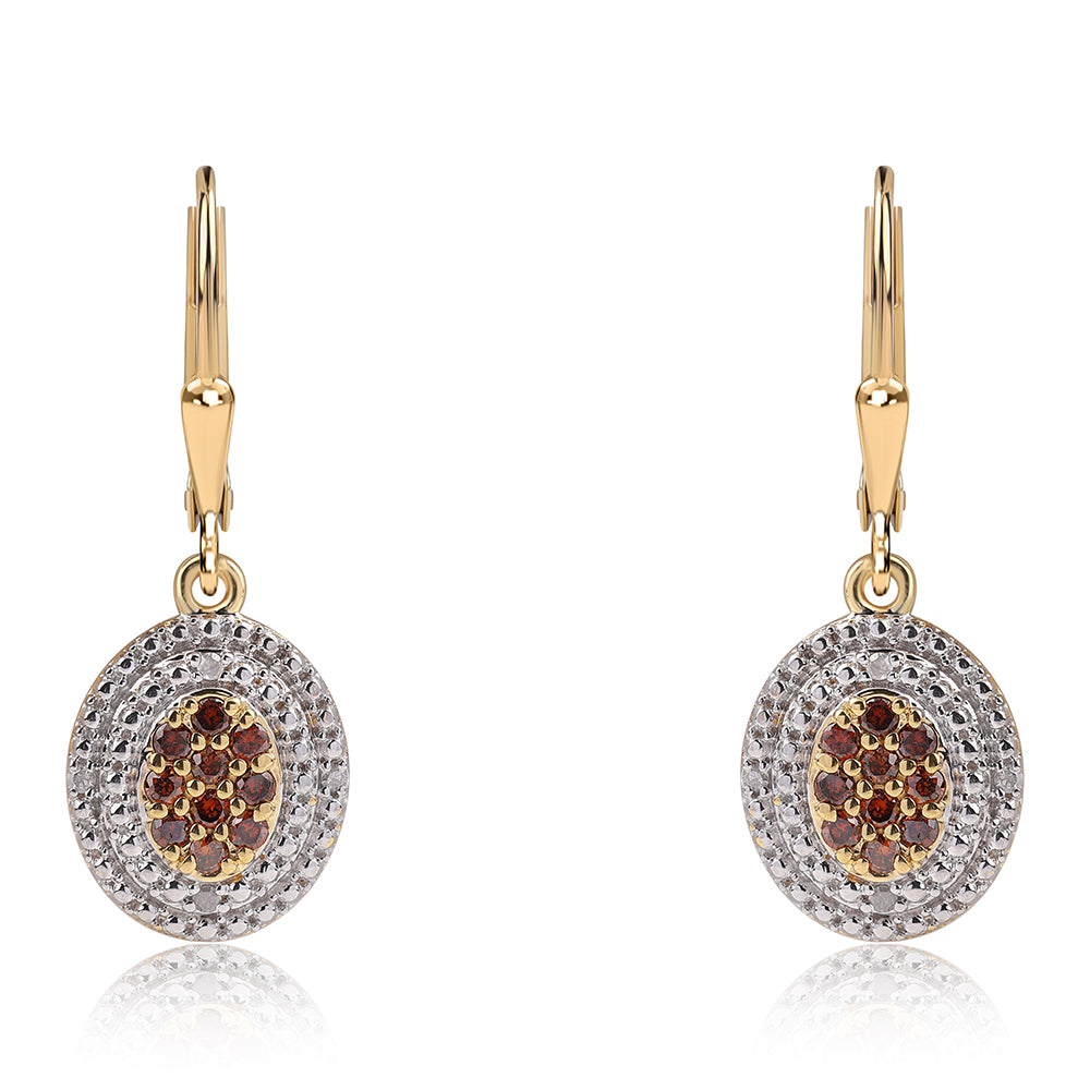 Pendientes de Plata Bañada en Oro con Diamante Rojo y Diamante blanco 1 