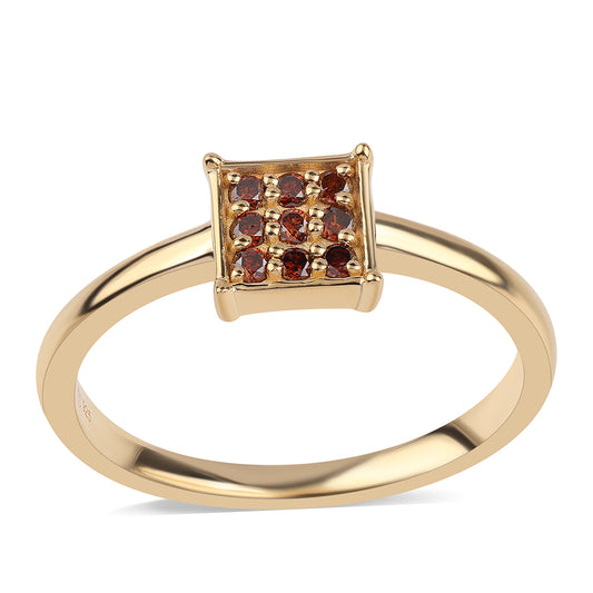 Anillo de Plata Bañada en Oro con Diamante Rojo