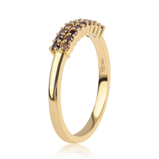 Anillo de Plata Bañada en Oro con Diamante Rojo