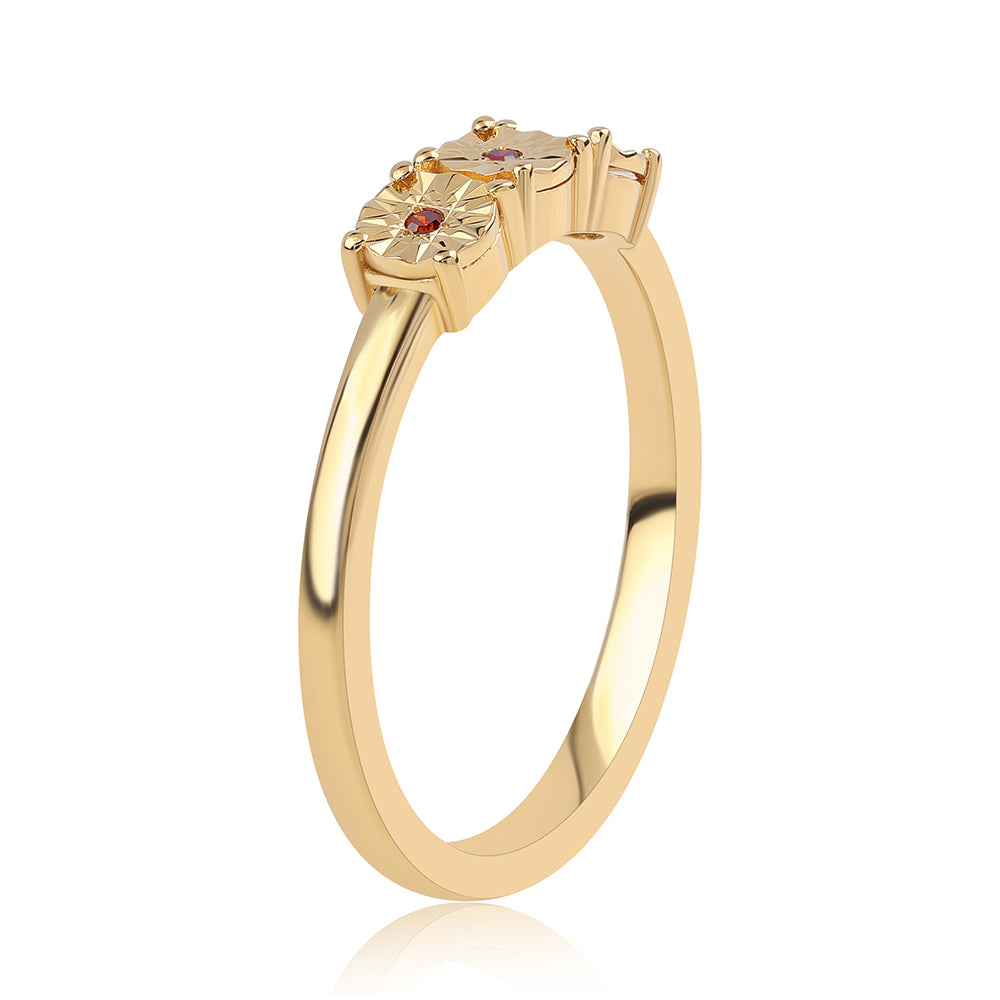 Anillo de Plata Bañada en Oro con Diamante Rojo