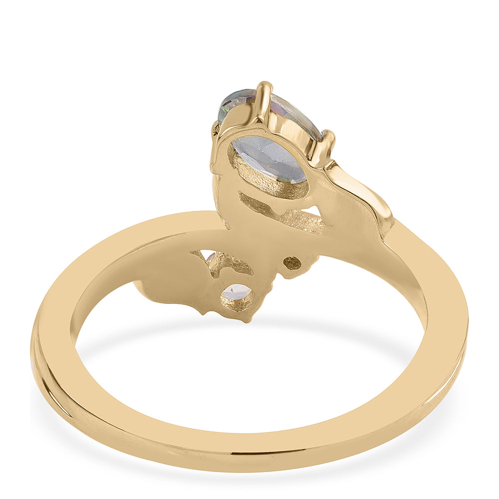 Anillo de Plata Bañada en Oro con Topacio Místico y Topacio Blanco 2 