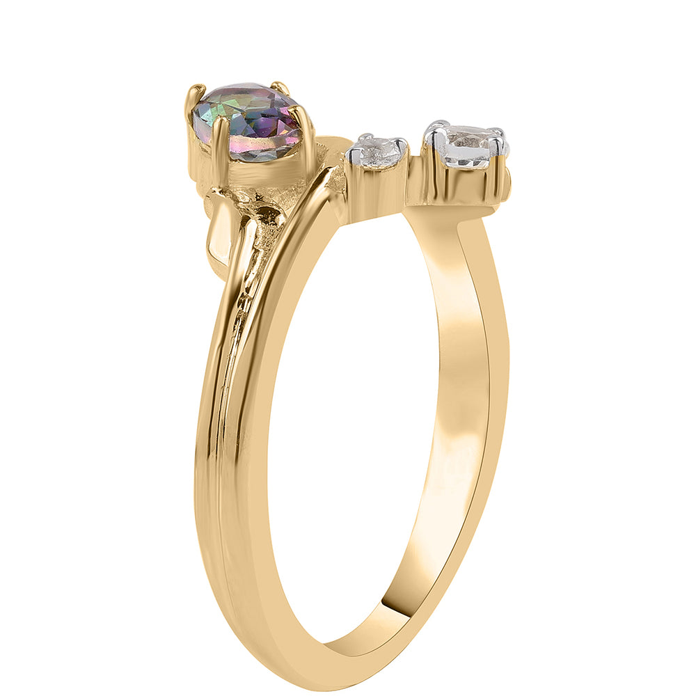 Anillo de Plata Bañada en Oro con Topacio Místico y Topacio Blanco 3 