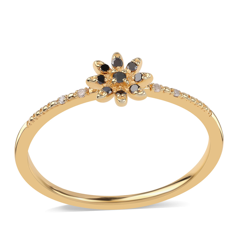 Anillo de Plata Bañada en Oro con Diamante Negro y Diamante blanco 1 