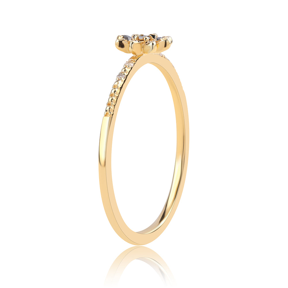 Anillo de Plata Bañada en Oro con Diamante Negro y Diamante blanco 3 