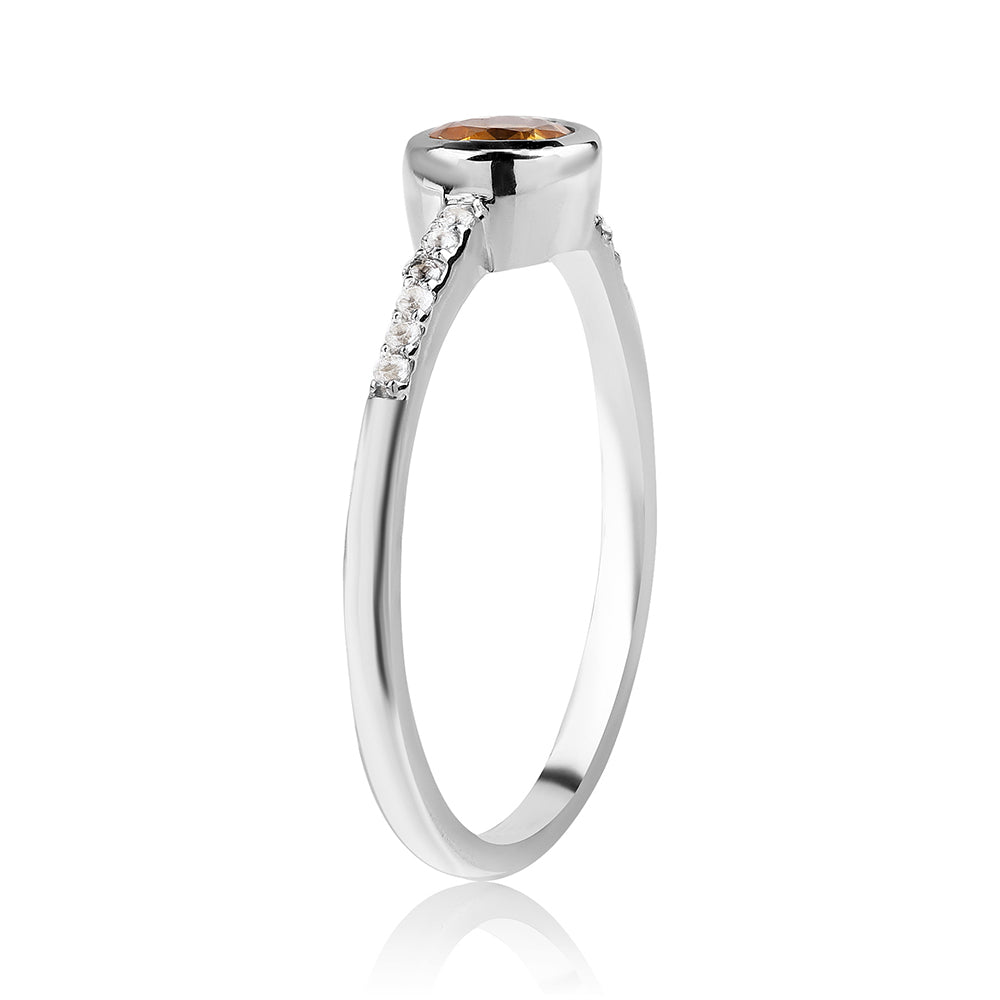 Anillo de Plata con AA Citrino de Brasil y Topacio Blanco 2 