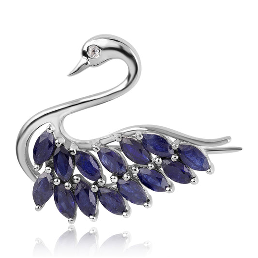 Broche de Plata con Zafiro Azul Australiano y Topacio Blanco