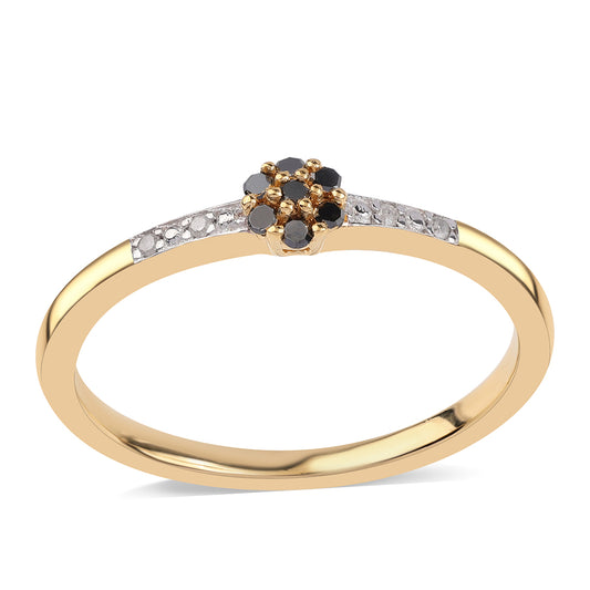 Anillo de Plata Bañada en Oro con Diamante Negro y Diamante blanco