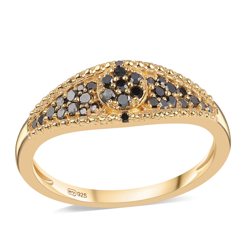 Anillo de Plata Bañada en Oro con Diamante Negro