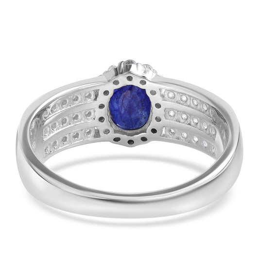 Anillo de Plata con Zafiro Azul Australiano y Topacio Blanco