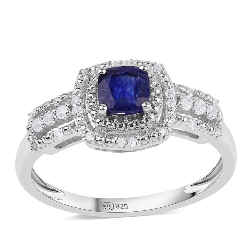 Anillo de Plata con Zafiro Azul Australiano y Topacio Blanco 1 
