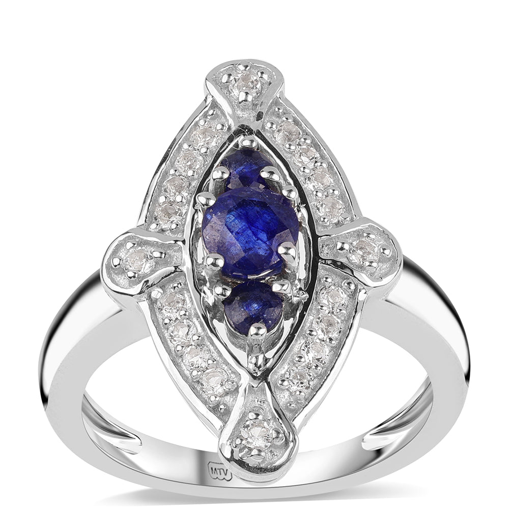 Anillo de Plata con Zafiro Azul Australiano y Topacio Blanco