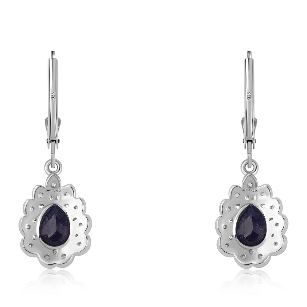 Pendientes de Plata con Zafiro Azul Australiano y Topacio Blanco 3 