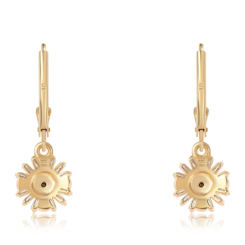 Pendientes de Plata Bañada en Oro con Diamante Negro y Topacio Blanco