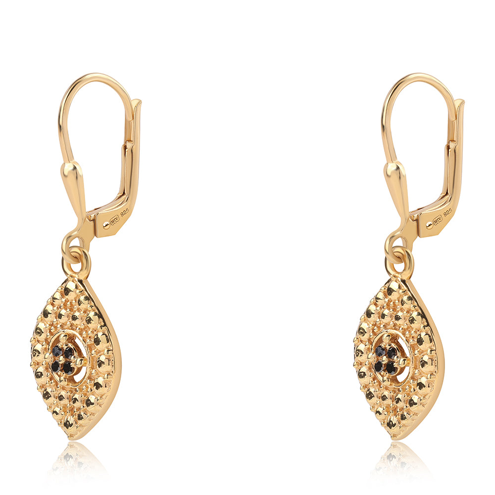 Pendientes de Plata Bañada en Oro con Diamante Negro 2 