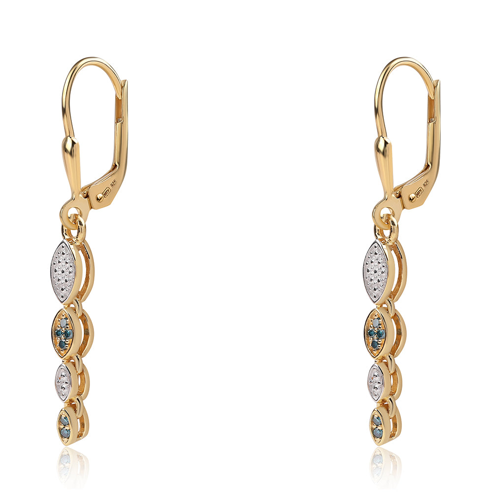 Pendientes de Plata Bañada en Oro con Diamante Azul 2 