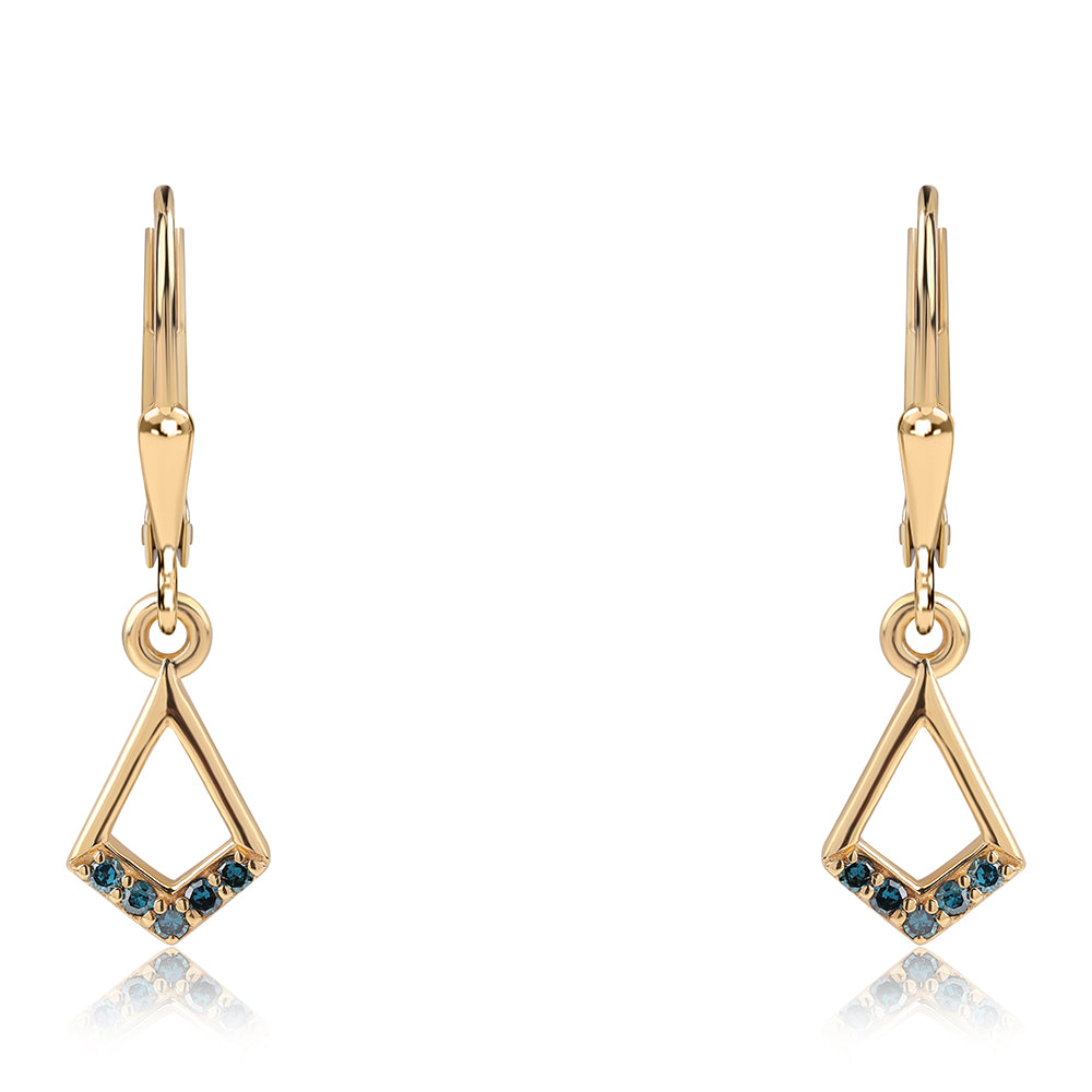 Pendientes de Plata Bañada en Oro con Diamante Azul 1 
