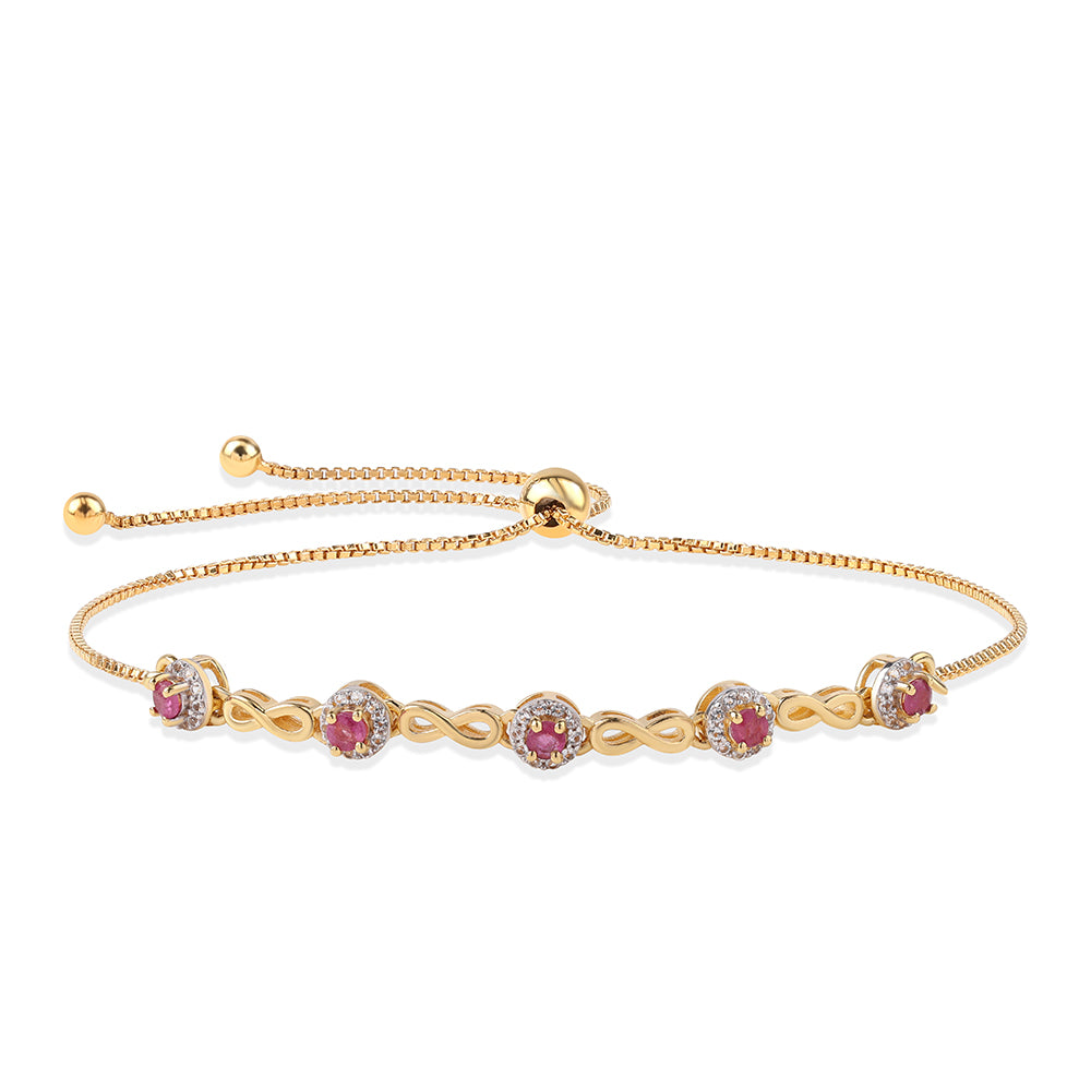 Pulsera de Plata Bañada en Oro con Rubí de Mozambique y Topacio Blanco
