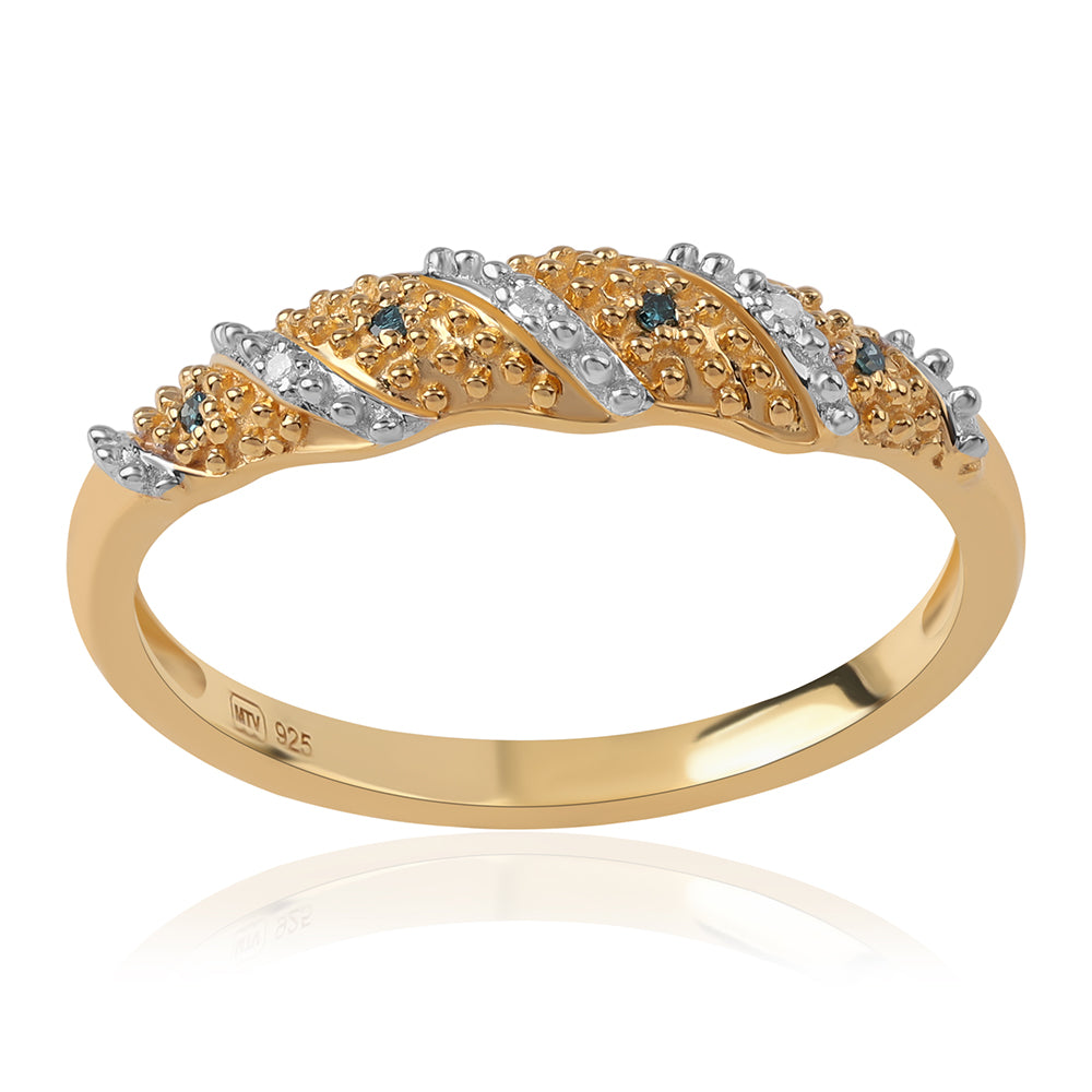 Anillo de Plata Bañada en Oro con Diamante Azul y Diamante blanco 1 