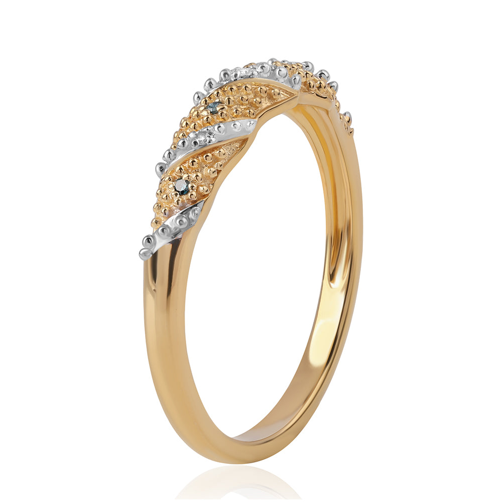 Anillo de Plata Bañada en Oro con Diamante Azul y Diamante blanco