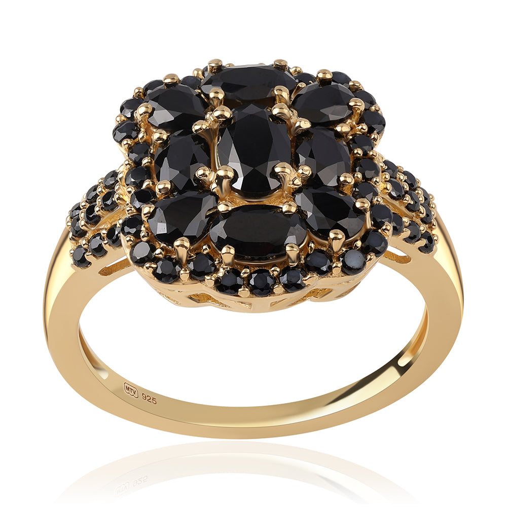 Anillo de Plata Bañada en Oro con Espinela Negra 1 