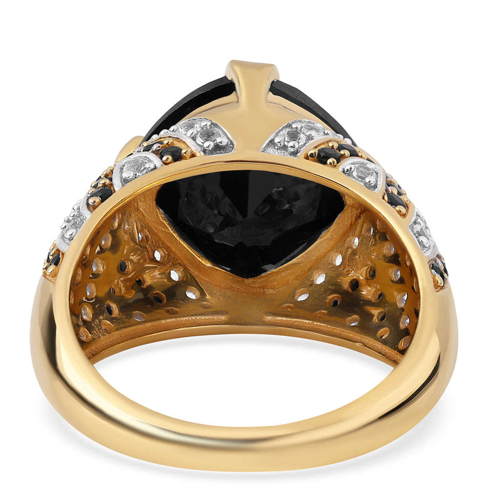 Anillo de Plata Bañada en Oro con Espinela Negra y Topacio Blanco 3 