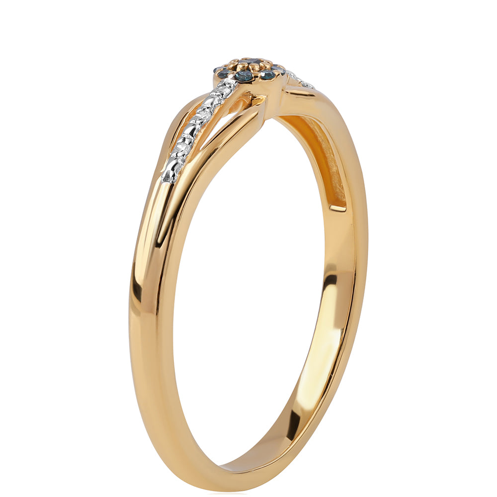 Anillo de Plata Bañada en Oro con Diamante Azul y Diamante blanco 2 
