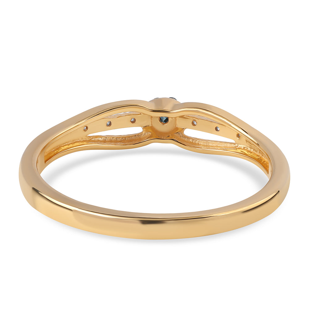 Anillo de Plata Bañada en Oro con Diamante Azul y Diamante blanco 3 