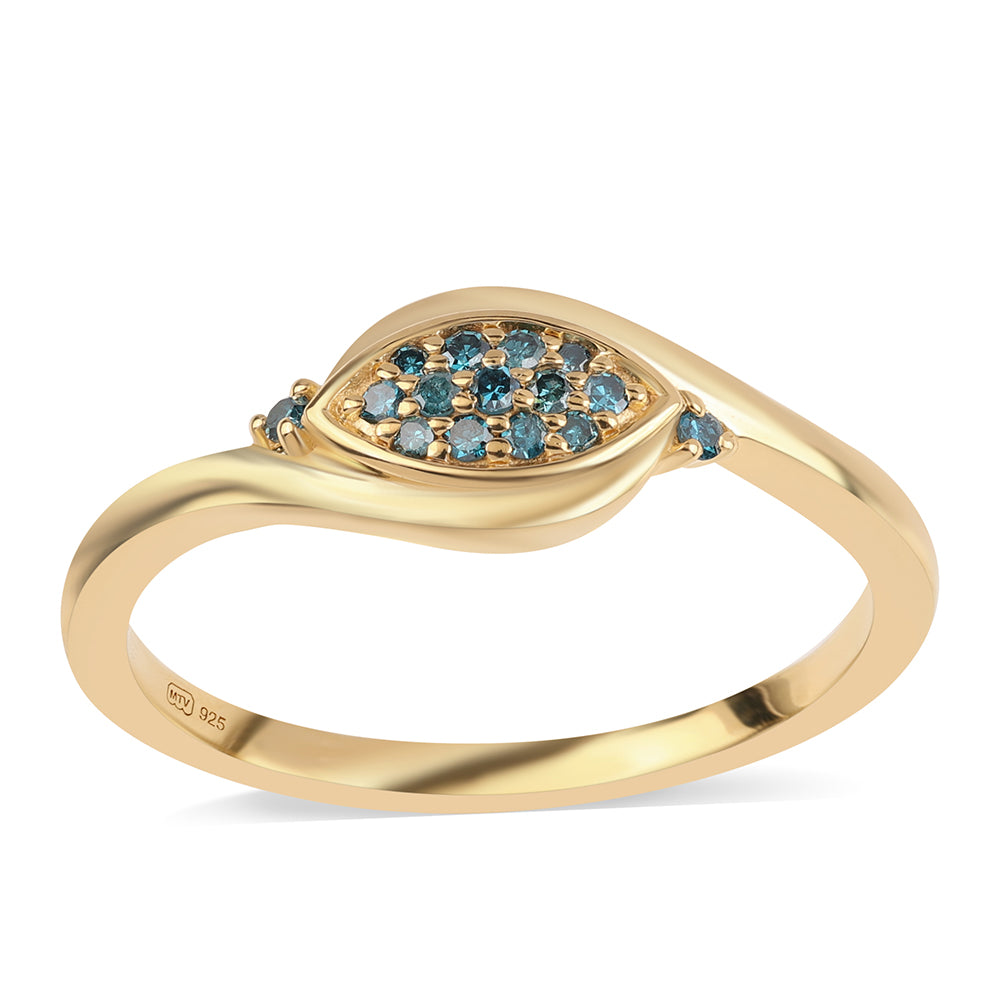 Anillo de Plata Bañada en Oro con Diamante Azul 1 