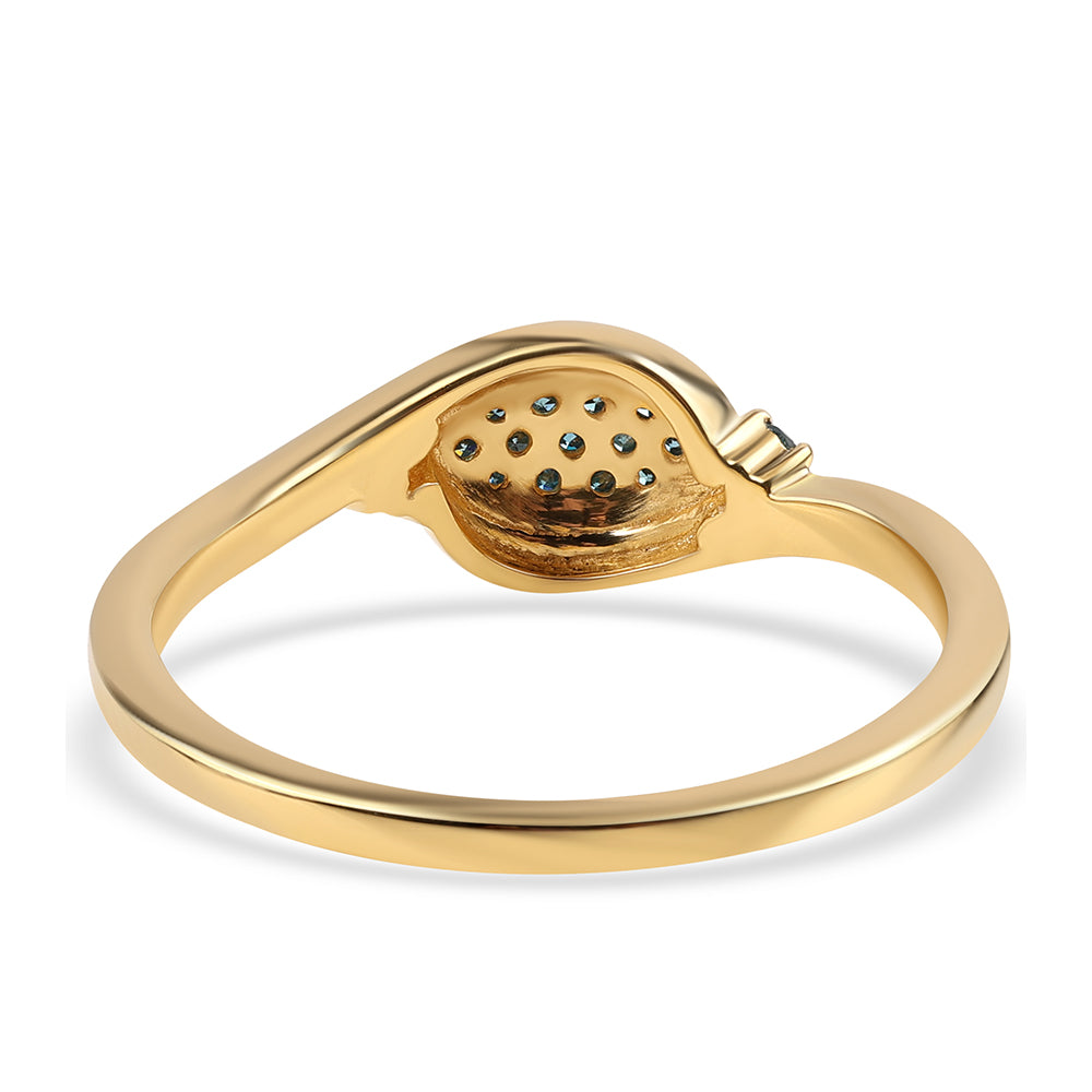 Anillo de Plata Bañada en Oro con Diamante Azul