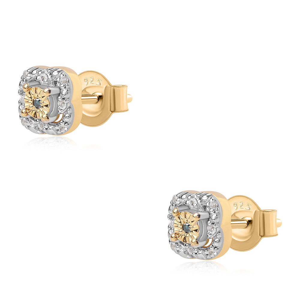Conjunto de Plata Bañada en Oro con Diamante Azul y Topacio Blanco ( Pendientes +Anillo +Colgante )