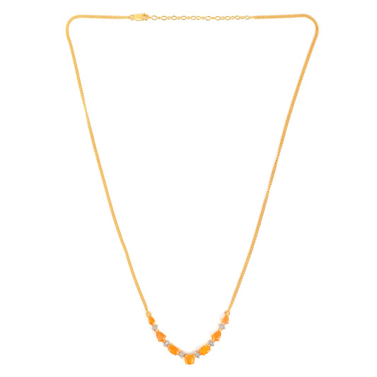 Collar de Plata Bañada en Oro con Ópalo Fuego y Zircón Blanco