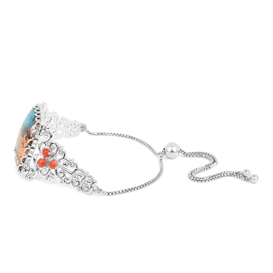 Pulsera de Plata con Turquesa Ostra y Coral Rojo