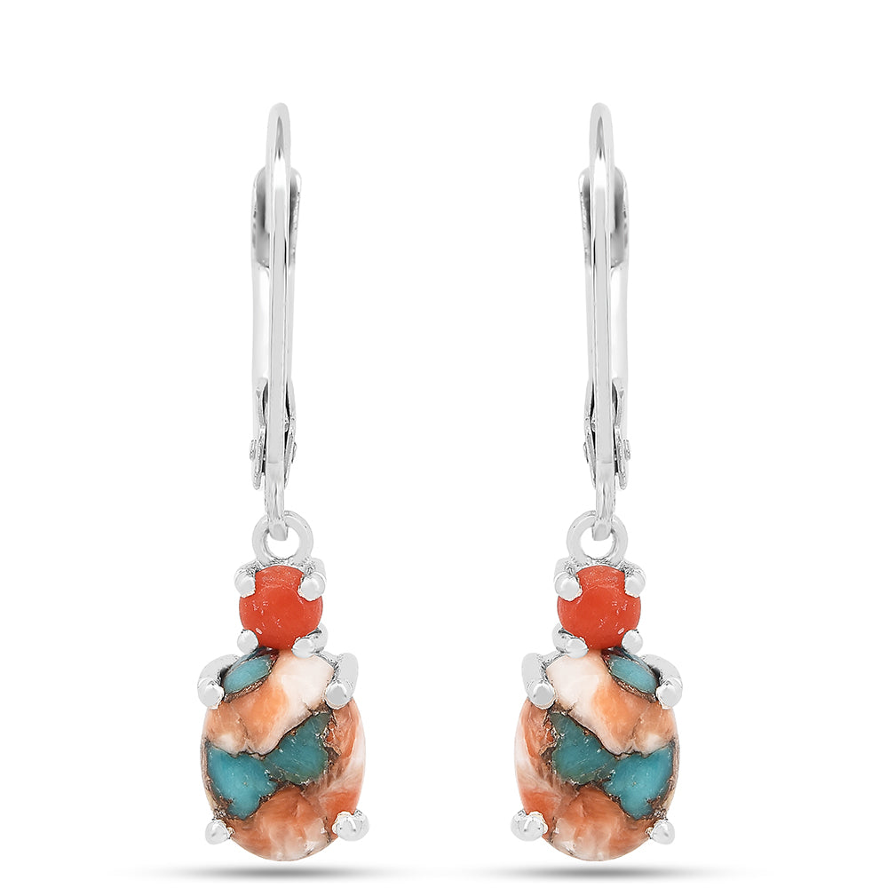 Pendientes de Plata con Turquesa Ostra y Coral Rojo 1 