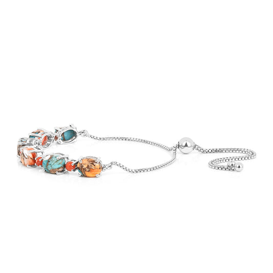Pulsera de Plata con Turquesa Ostra y Coral Rojo