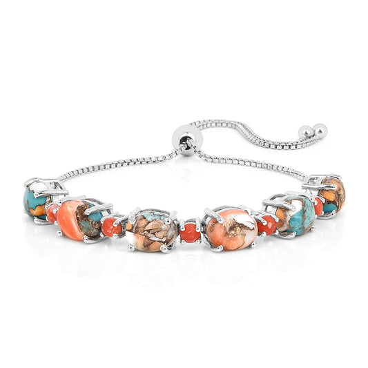 Pulsera de Plata con Turquesa Ostra y Coral Rojo
