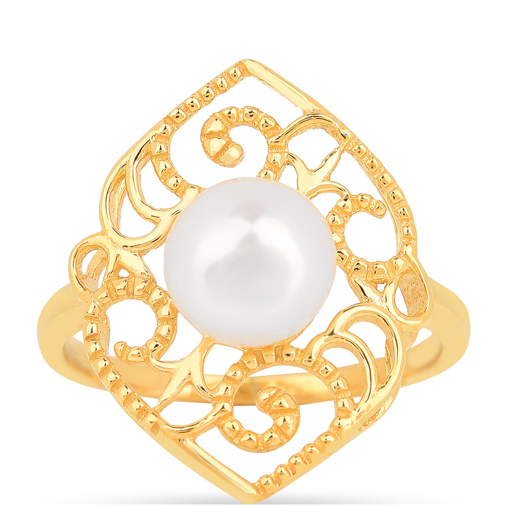 Anillo de Plata Bañada en Oro con Perla de Agua Dulce Crema