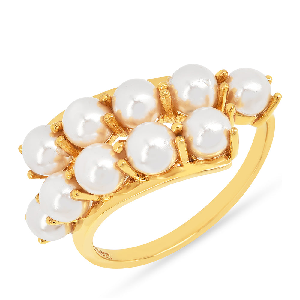 Anillo de Plata Bañada en Oro con Perla de Agua Dulce Crema