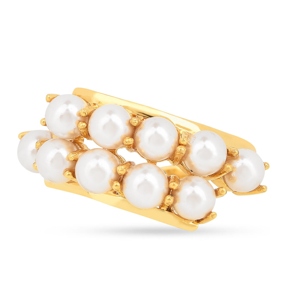 Anillo de Plata Bañada en Oro con Perla de Agua Dulce Crema 2 