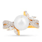 Anillo de Plata Bañada en Oro con Perla de Agua Dulce Crema y Zircón Blanco