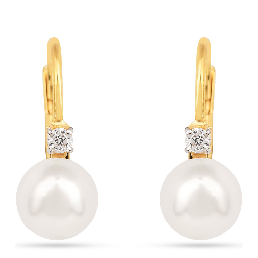 Pendientes de Plata Bañada en Oro con Perla de Agua Dulce Crema y Zircón Blanco 1 