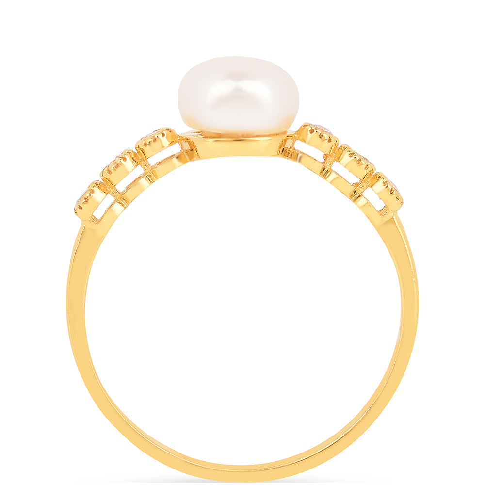 Anillo de Plata Bañada en Oro con Perla de Agua Dulce Crema y Zircón Blanco 3 