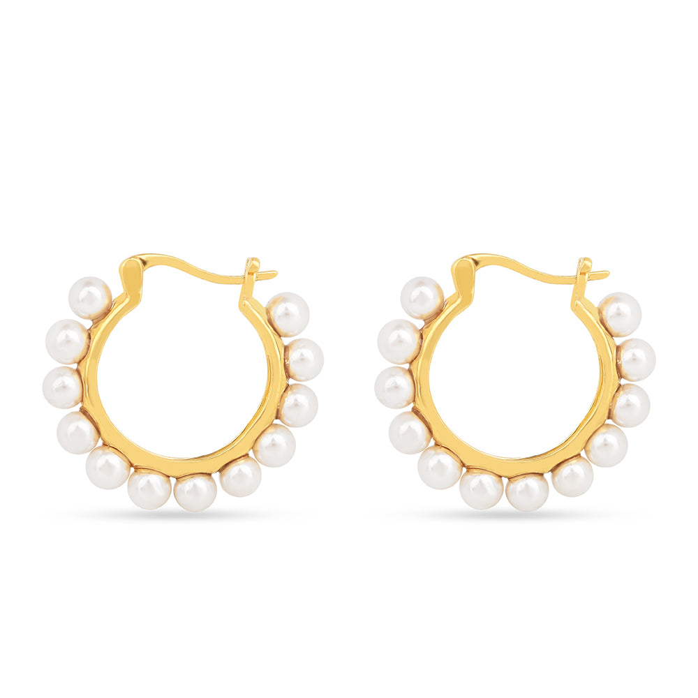 Pendientes de Plata Bañada en Oro con Perla de Agua Dulce Crema