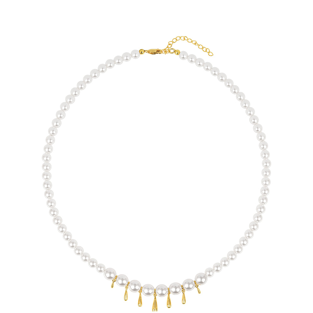Collar de Plata Bañada en Oro con Perla de Agua Dulce Crema