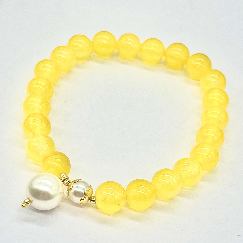 Pulsera de Plata Bañada en Oro con Jadeíta amarilla del río Marsden y Perla de cristal 2 
