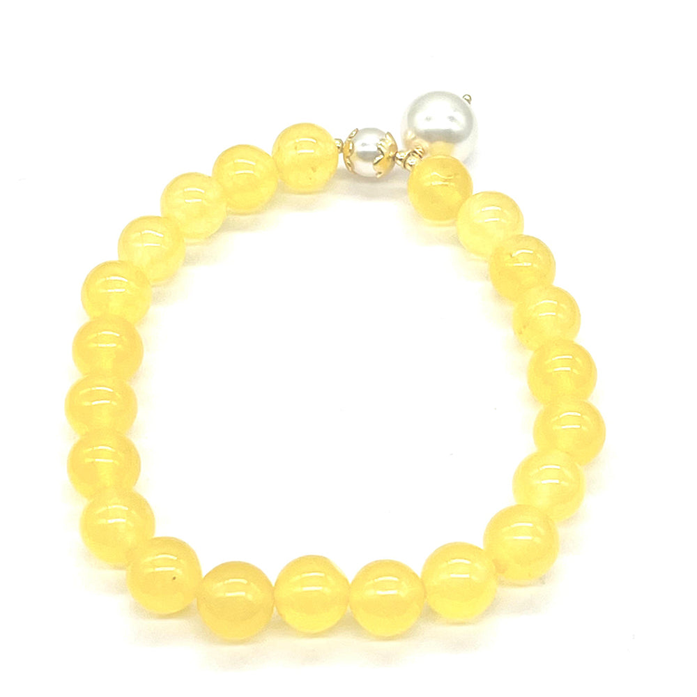 Pulsera de Plata Bañada en Oro con Jadeíta amarilla del río Marsden y Perla de cristal