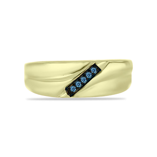 Anillo de Plata Bañada en Oro con Diamante Azul